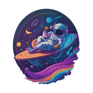 Astronaut Chilling on a Vinyl Record in Space T-Shirt