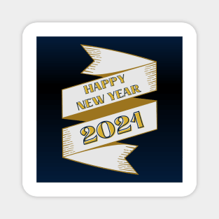 happy new year 2021 holiday retro vintage theme blue gold yellow banner pattern Magnet