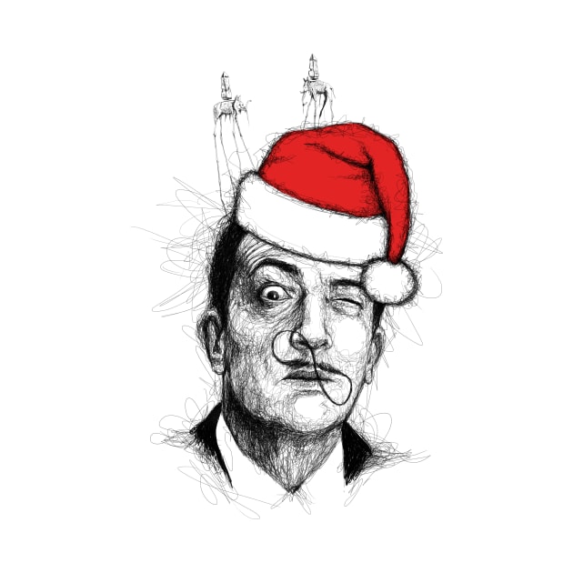 Christmas Salvador Dali. Scribble Art by Gorskiy