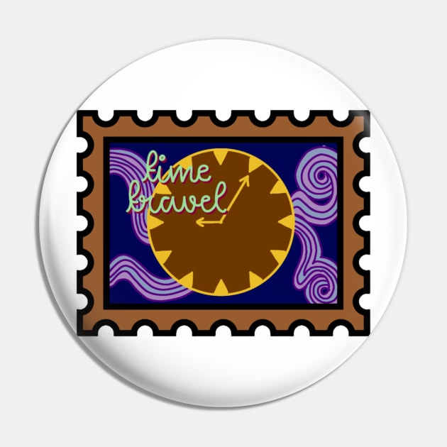 Time Travel Postage Stamp Pin by TheHermitCrab