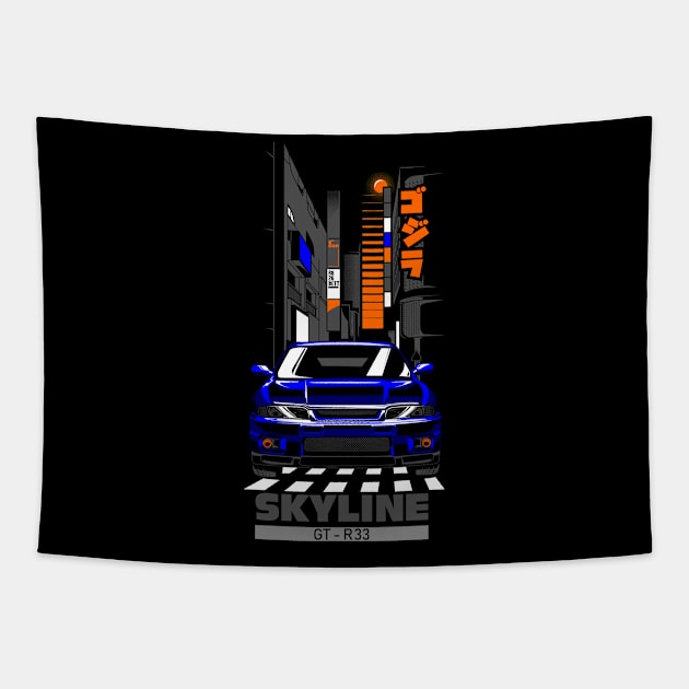 NissanSkyline GTR 33 Blue street Tapestry by aredie19