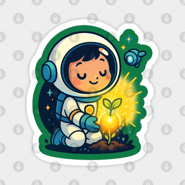 Kawaii Child Astronaut Caring for Plant • Adorable Sci-Fi Nature Design Magnet by Anne Lee
