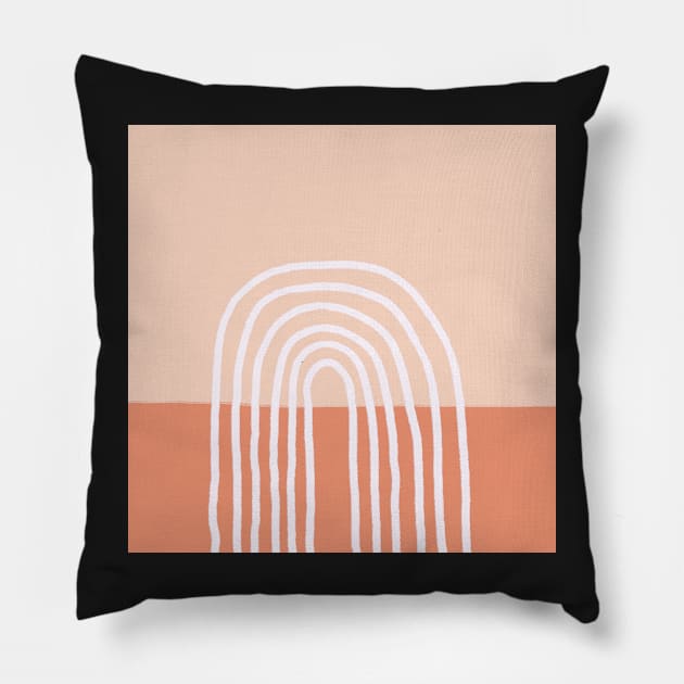 neutral pink abstract rainbow design Pillow by SunwaveStickers