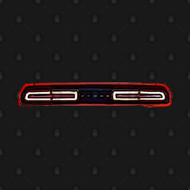 Glowing Beast: Dodge Challenger Rear Lights Posterize Car Design for Teen Enthusiasts by GearHead Threads