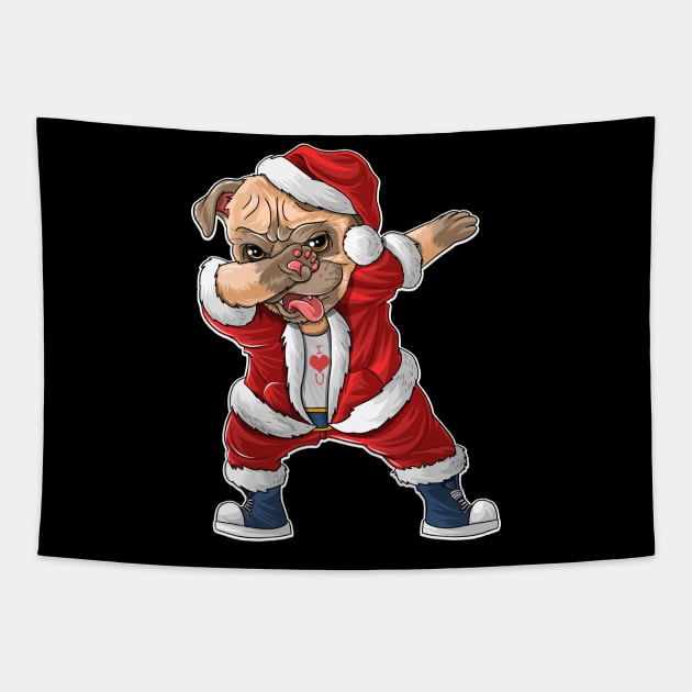 Dabbing Dog Santa Hat Christmas Tapestry by DragonTees