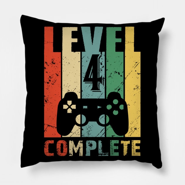 Vintage 4th Wedding Anniversary Level 4 Complete Video Gamer Birthday Gift Ideas Pillow by smtworld