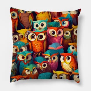 Owls Collage Colorful Cute Pillow
