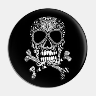 Black and White Skull and Crossbones Pin