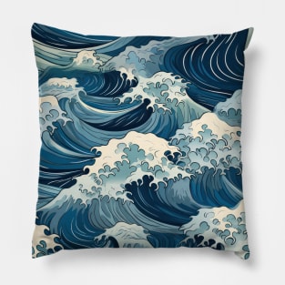 Ephemeral Crests: Hokusai Waves Reimagined Pillow