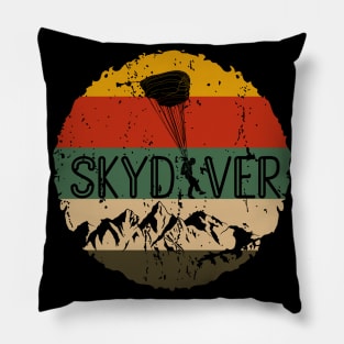 Retro Vintage Skydiver Skydiving Parachuting Skydive Gift Pillow