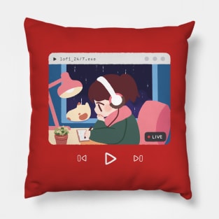 Lofi Hip-hop and chill sweater, YouTube, 24/7 Music Study Beats To Relax To, Kawaii Anime Aesthetic, red sweater grey sweater, sleeve print Pillow