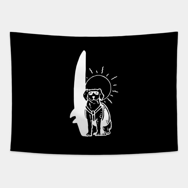 Surfing Dog White on Black Tapestry by evergreen_brand