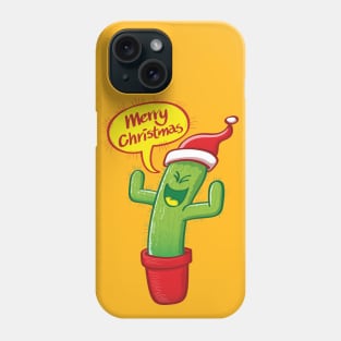 Mischievous green cactus wearing Santa hat and celebrating Christmas with great joy! Phone Case