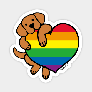 Fox Red Labrador Holding Rainbow Heart Magnet