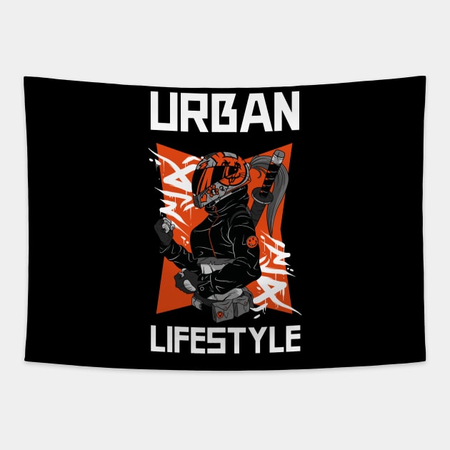 Urban Lifestyle Anime Biker Girl Katana Tapestry by BlueTodyArt