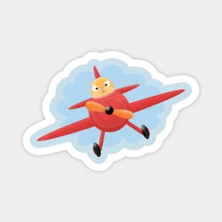 Cute bird flying red airplane cartoon illustration Magnet