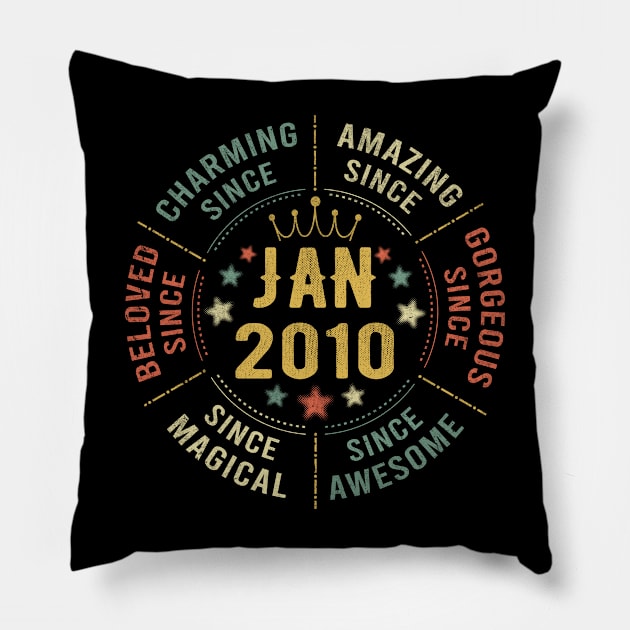 13 Year Old Retro 13th Birthday Design Vintage January 2010 Pillow by mahmuq