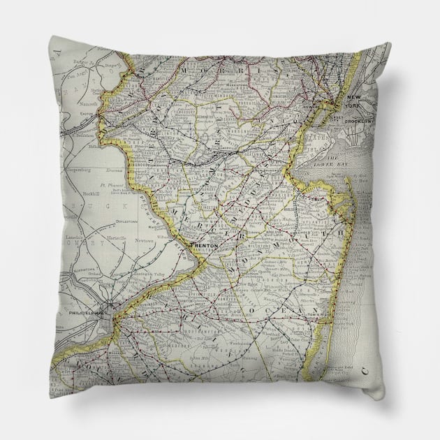 Vintage Map of New Jersey (1889) Pillow by Bravuramedia