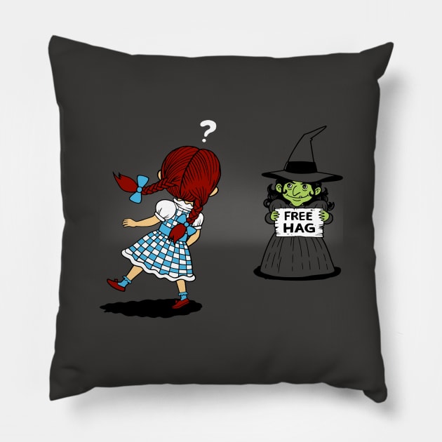 Free Hag Funny Vintage Retro Witch Wizard Word Play Pun Meme Pillow by BoggsNicolas