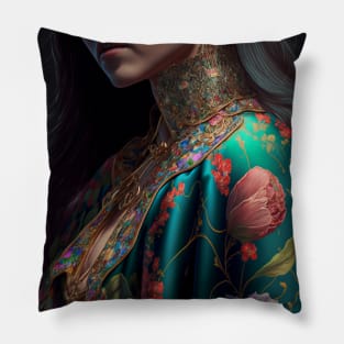 Geisha in floral kimono Pillow