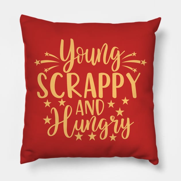 Young Scrappy and Hungry Funny Patriotic Pillow by Estrytee