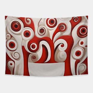 Red and White Abstract Flowers in a White Vase Tapestry