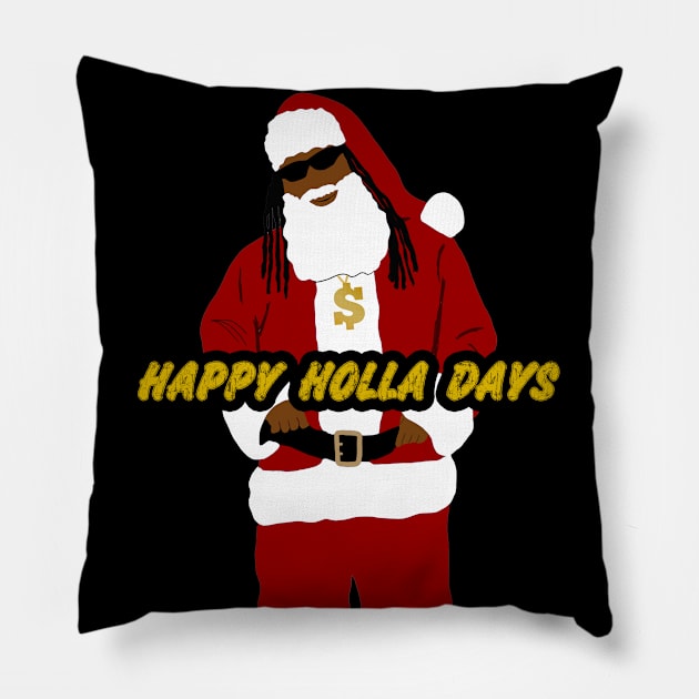 Happy Holla Days Hip Hop Black Santa Claus Pillow by blackartmattersshop