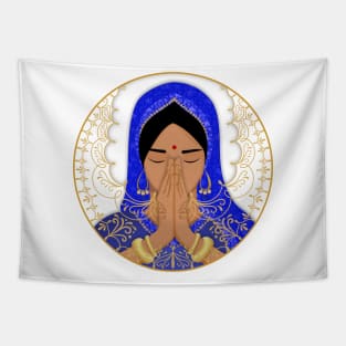 Namasté Mandala - Gratitude Blue and White Tapestry