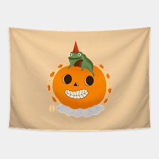 Frog and pumpkin person Tapestry