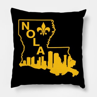 NOLA New Orleans Louisiana State Gold City Skyline Fleur De Lis Pillow