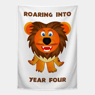 Roaring Into Year Four (Cartoon Lion) Tapestry