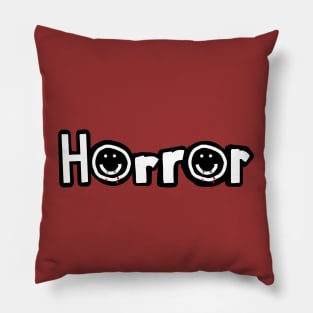 Horror Typography Smiley Face Halloween Black and White Text Pillow