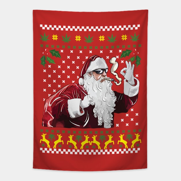 Santa Marijuana Weed 420 Christmas Tapestry by E