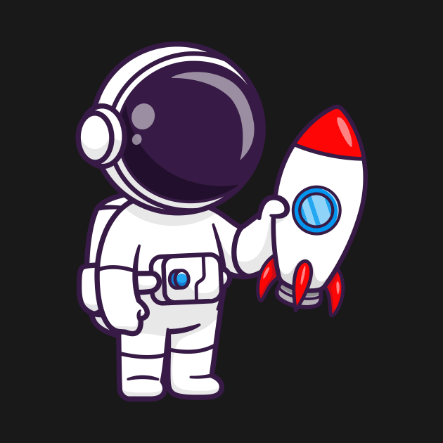 Cute Astronaut Holding Rocket Cartoon by Catalyst Labs