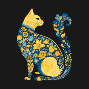 Ukrainian Cat Cute Floral Vintage Ukraine Flag & Vyshyvanka T-Shirt