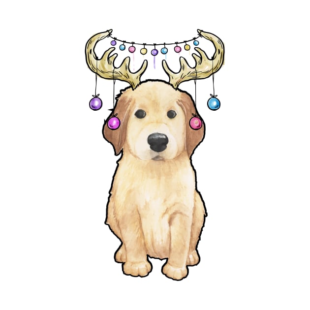 Cute Christmas Lights Golden Retriever Dog by Skylane