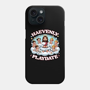 Heavenly Playdate, lovely angel jesus, play games or read books together Phone Case