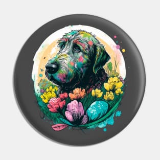 Irish Wolfhound Easter Egg Spring Floral Paint Splatter Dog Lover Art Pin