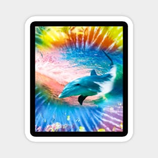 Dolphin Swimming Riding Surfing Wave Tie Tye Dye Magnet