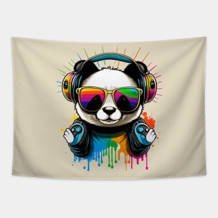 Happy Kawaii Panda with Sunglasses and Headphones Tapestry