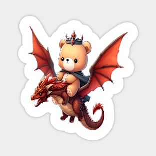 Cute Bear King Riding a Dragon Kawaii Magnet