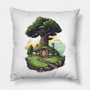 Homely Burrow - Round Door - Halfling Home - Fantasy Pillow