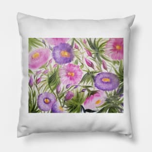 Wild Child, wild flowers, beautiful flowers, pink and purple flowers painting, flowers painting, flowers art, wild pretty flowers Pillow