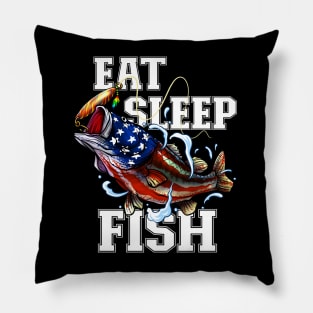 Eat Sleep Fish - American Flag Bass Fishing Pillow