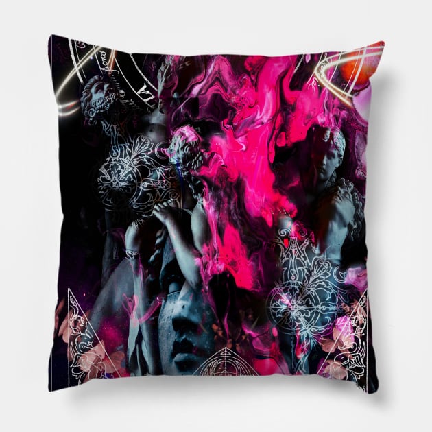 Greek Mythology Statue of Gods creating in the Nebula Galaxy Sky Pillow by Glass Table Designs