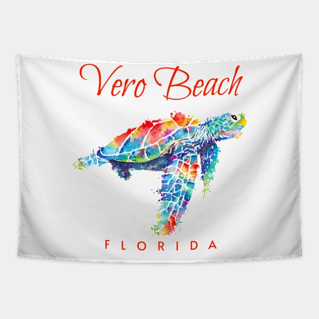 Vero Beach Florida Watercolor Sea Turtle Tapestry by grendelfly73