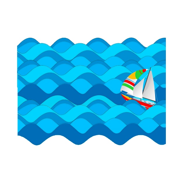 Sail Boat with Spinnaker riding the Ocean Waves by Sailfaster Designs