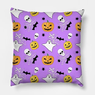 Spooky Halloween Pattern on Purple Background Pillow