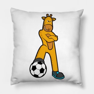 Giraffe at Sports with Soccer ball Pillow