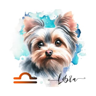 Libra Zodiac Sign Cute Yorkshire Terrier Yorkie Watercolor Art T-Shirt